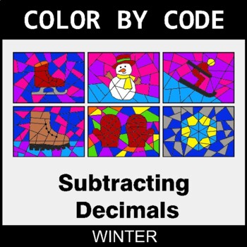 Winter: Subtracting Decimals - Coloring Worksheets | Color by Code