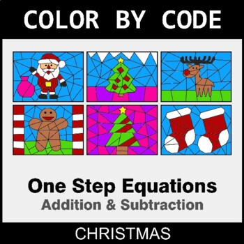 Christmas: One-Step Equations: Addition & Subtraction - Coloring Worksheets