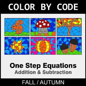 Fall: One-Step Equations: Addition & Subtraction - Coloring Worksheets
