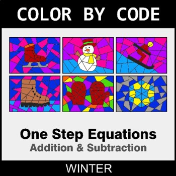 Winter: One-Step Equations: Addition & Subtraction - Coloring Worksheets