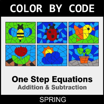 Spring: One-Step Equations: Addition & Subtraction - Coloring Worksheets