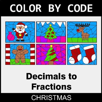 Christmas: Converting Decimals to Fractions - Coloring Worksheets