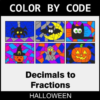 Halloween: Converting Decimals to Fractions - Coloring Worksheets