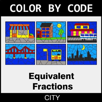 Equivalent Fractions: Find the missing numbers - Coloring Worksheets