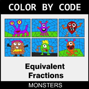 Equivalent Fractions: Find the missing numbers - Coloring Worksheets