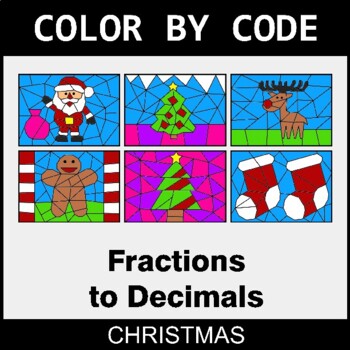 Christmas: Converting Fractions to Decimals - Coloring Worksheets