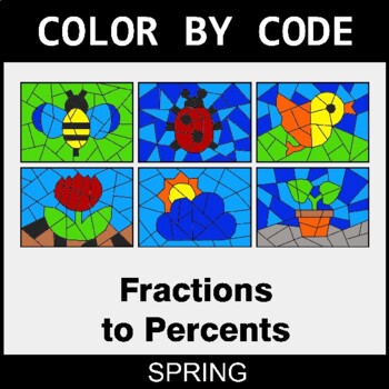 Spring: Converting Fractions to Percents - Coloring Worksheets | Color by Code