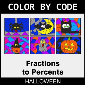 Halloween: Converting Fractions to Percents - Coloring Worksheets