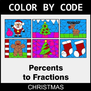 Christmas: Converting Percents to Fractions - Coloring Worksheets