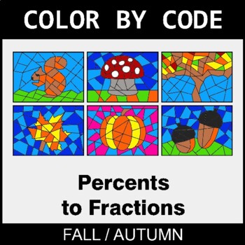 Fall: Converting Percents to Fractions - Coloring Worksheets | Color by Code