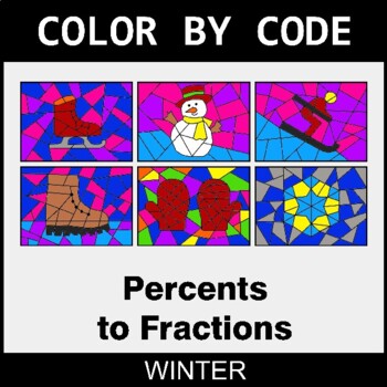 Winter: Converting Percents to Fractions - Coloring Worksheets | Color by Code