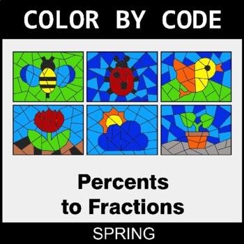 Spring: Converting Percents to Fractions - Coloring Worksheets | Color by Code