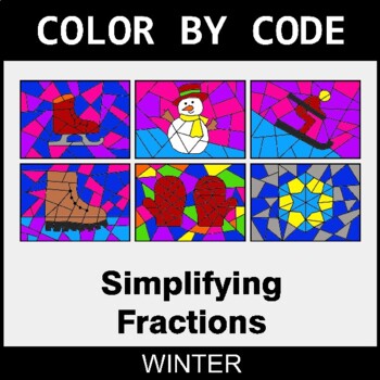Winter: Simplifying Fractions - Coloring Worksheets | Color by Code