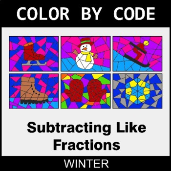 Winter: Subtracting Like Fractions - Coloring Worksheets | Color by Code