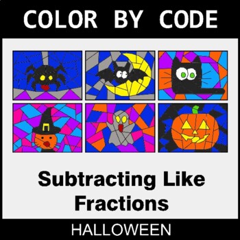 Halloween: Subtracting Like Fractions - Coloring Worksheets | Color by Code