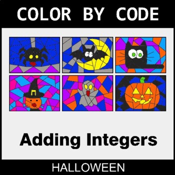 Halloween: Adding Integers - Coloring Worksheets | Color by Code