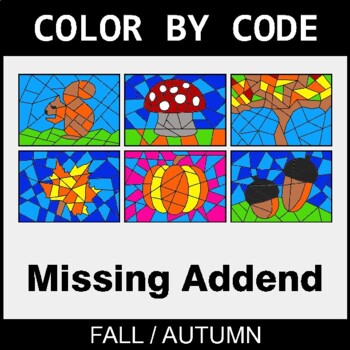 Fall: Missing Addends - Coloring Worksheets | Color by Code