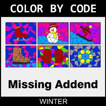 Winter: Missing Addends - Coloring Worksheets | Color by Code