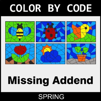 Spring: Missing Addends - Coloring Worksheets | Color by Code