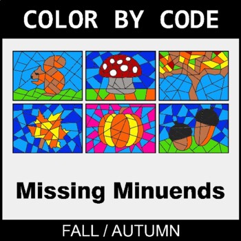 Fall: Missing Minuends - Coloring Worksheets | Color by Code
