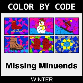 Winter: Missing Minuends - Coloring Worksheets | Color by Code