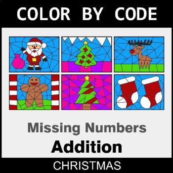 Christmas: Missing Number in Addition - Coloring Worksheets | Color by Code