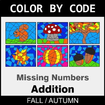 Fall: Missing Number in Addition - Coloring Worksheets | Color by Code
