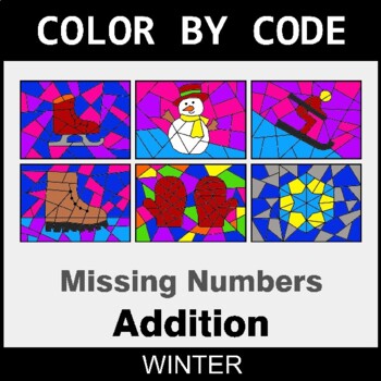 Winter: Missing Number in Addition - Coloring Worksheets | Color by Code