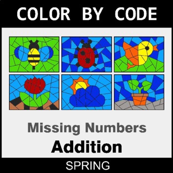 Spring: Missing Number in Addition - Coloring Worksheets | Color by Code