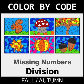 Fall: Missing Number in Division - Coloring Worksheets | Color by Code