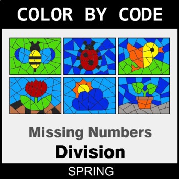 Spring: Missing Number in Division - Coloring Worksheets | Color by Code