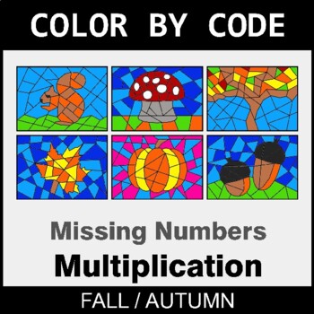Fall: Missing Numbers in Multiplication - Coloring Worksheets | Color by Code
