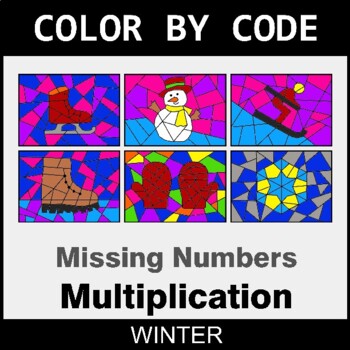 Winter: Missing Numbers in Multiplication - Coloring Worksheets | Color by Code