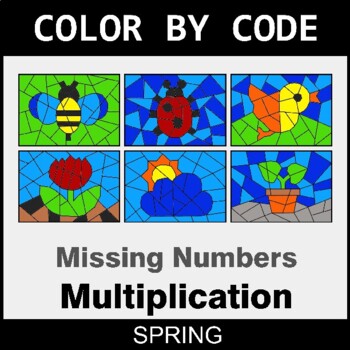 Spring: Missing Numbers in Multiplication - Coloring Worksheets | Color by Code
