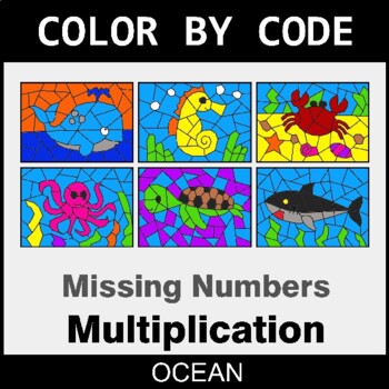 Missing Numbers in Multiplication - Coloring Worksheets | Color by Code