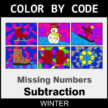 Winter: Missing Number in Subtraction - Coloring Worksheets | Color by Code