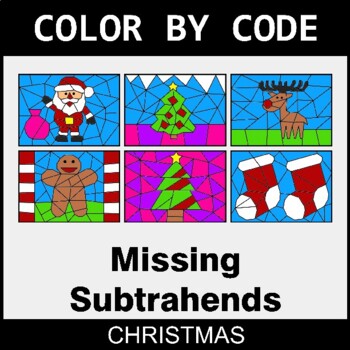 Christmas: Missing Subtrahends - Coloring Worksheets | Color by Code
