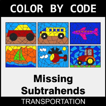 Missing Subtrahends - Coloring Worksheets | Color by Code