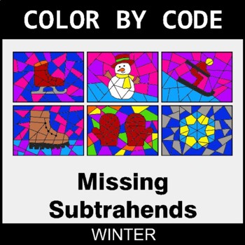 Winter: Missing Subtrahends - Coloring Worksheets | Color by Code