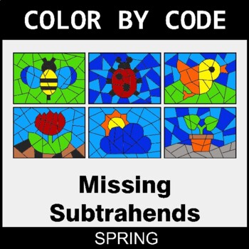 Spring: Missing Subtrahends - Coloring Worksheets | Color by Code