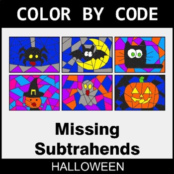 Halloween: Missing Subtrahends - Coloring Worksheets | Color by Code