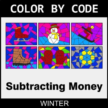 Winter: Subtracting Money - Coloring Worksheets | Color by Code
