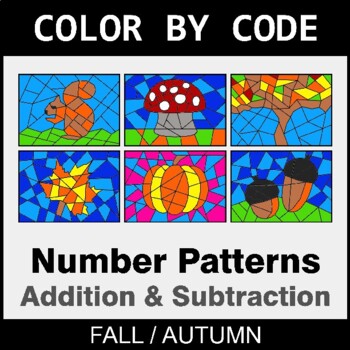 Fall: Number Patterns: Addition & Subtraction - Coloring Worksheets