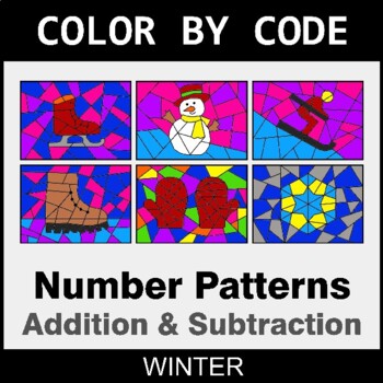Winter: Number Patterns: Addition & Subtraction - Coloring Worksheets