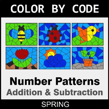 Spring: Number Patterns: Addition & Subtraction - Coloring Worksheets