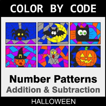 Halloween: Number Patterns: Addition & Subtraction - Coloring Worksheets