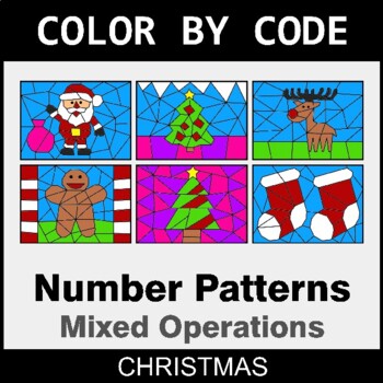Christmas: Number Patterns: Misc Operations - Coloring Worksheets