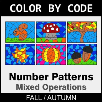 Fall: Number Patterns: Misc Operations - Coloring Worksheets | Color by Code