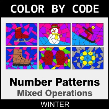 Winter: Number Patterns: Misc Operations - Coloring Worksheets | Color by Code