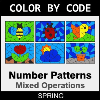 Spring: Number Patterns: Misc Operations - Coloring Worksheets | Color by Code